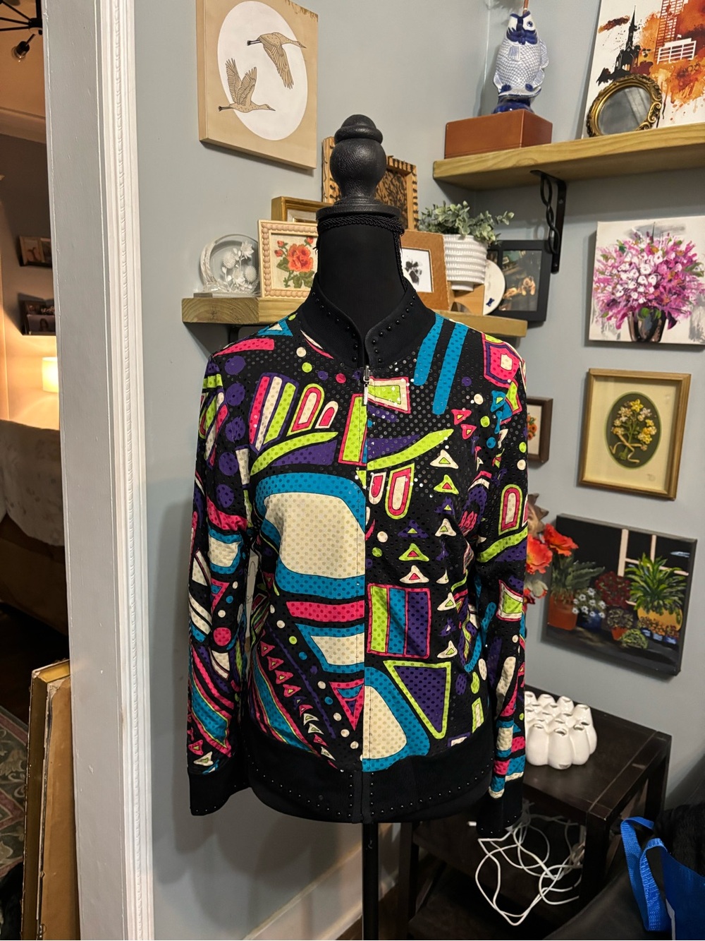 Ming Wang multicolored abstract jacket sequin disco size S
